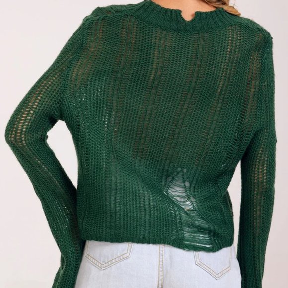 CREW NECK OPEN RIB SWEATER-WOOLY / GREEN [40%OFF]